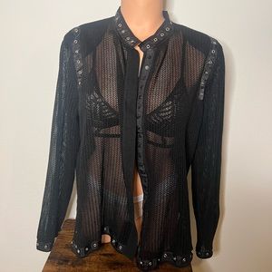 Black silver sheer button up top
